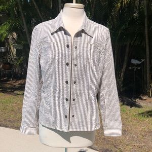 JONES NEW YORK Signature Striped Long Sleeve Women’s Snap up Blue/White Top